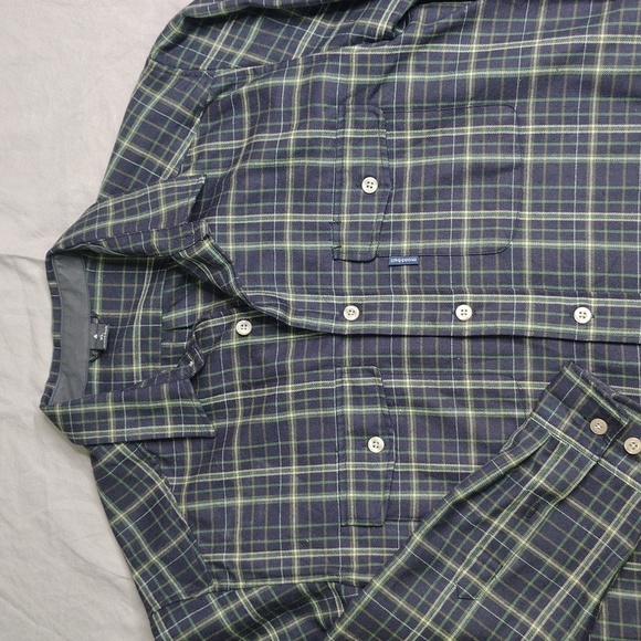 Montbell Plaid Button Up Shirt Cropped Women's Green Blue Tartan Plaid Wool - Picture 3 of 10